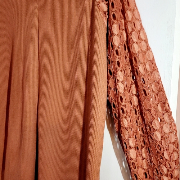 Long sleeve waffle texture copper colored open sleeve top - Picture 5 of 7